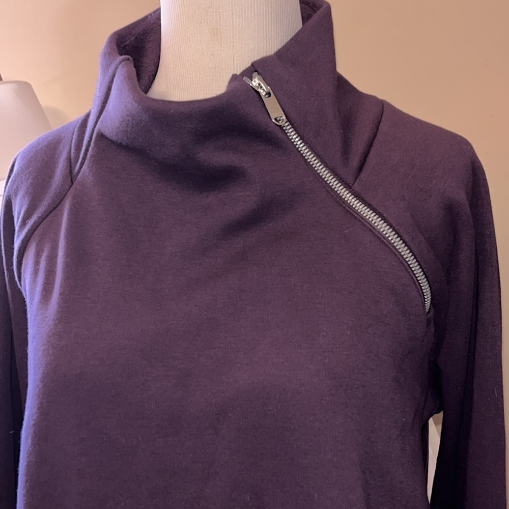 Athleta softest fleece lined crossover funnel neck pullover in grape color, M - Picture 3 of 15